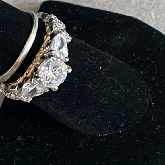 Sterling Silver over 5 carat TW Topaz & CZ Chunky Band 14kt Gold Filigree High - Picture 5 of 7